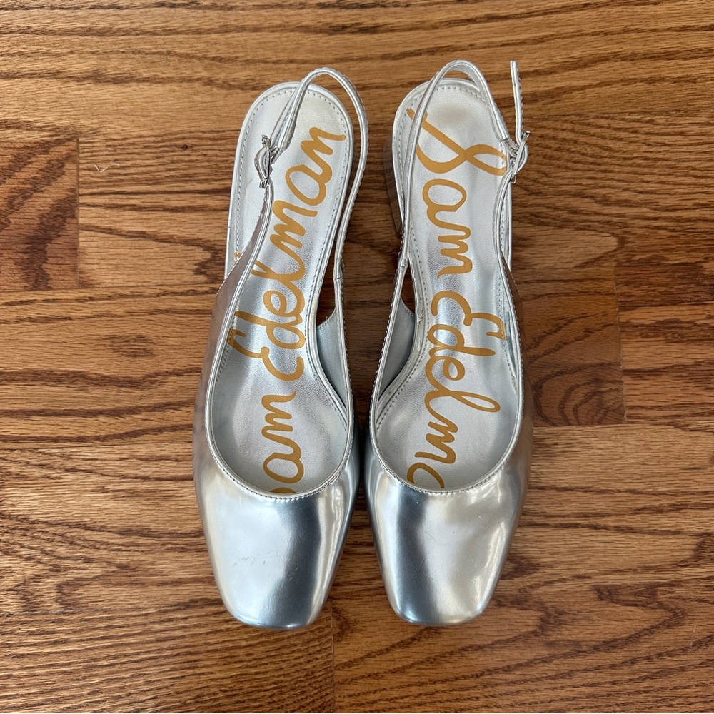 Sam Edelman Silver Slingback Block Heel Pumps